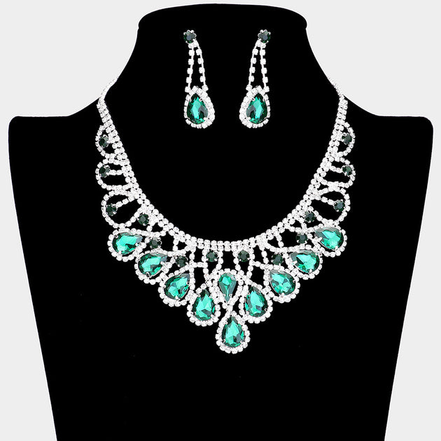 FASHNZFAB Crystal Teardrop Necklace Red 4