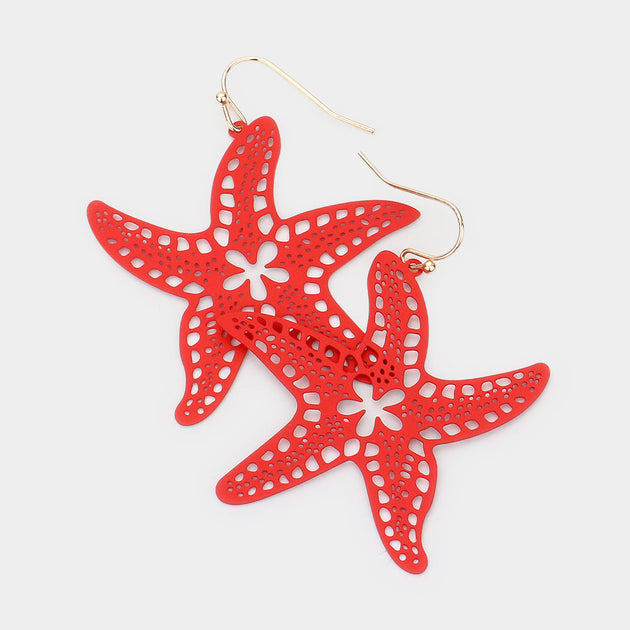 FASHNZFAB Cutout Starfish Dangle Earrings Red 2