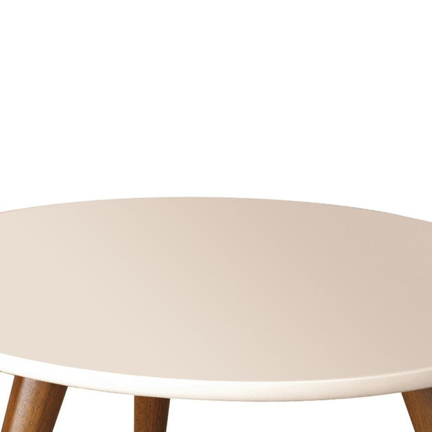 Hivvago 24 Inch Round Wooden Coffee Table White and Brown 3