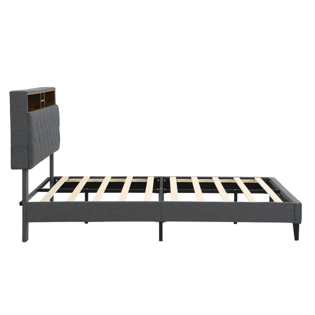 Streamdale Queen Upholstered Platform Bed Frame Dark Grey 4