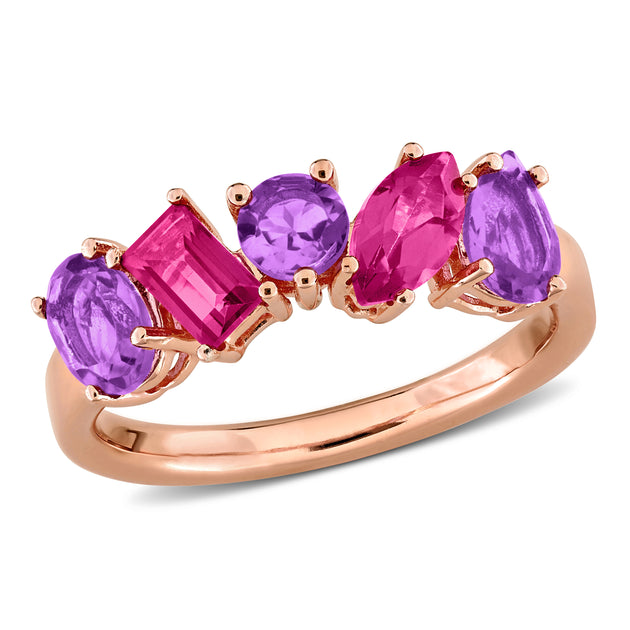 mimi❣️ Mimi & Max 1 4/5ct Tgw Pink Topaz And Amethyst 5-stone Ring In