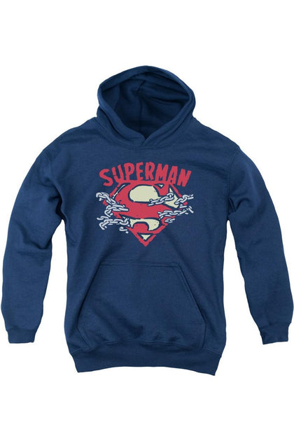 Gildan Superman Chain Breaking Jugend Kapuzenpulli Blau Small 2