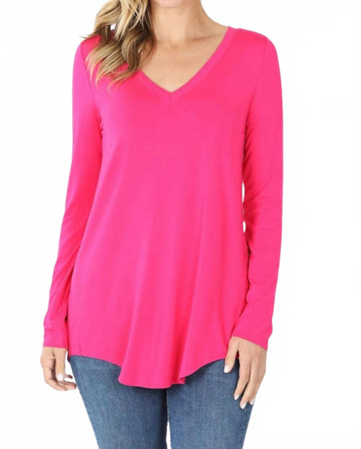 ZENANA Luxe Rayon Long Sleeve Top Pink XL 2