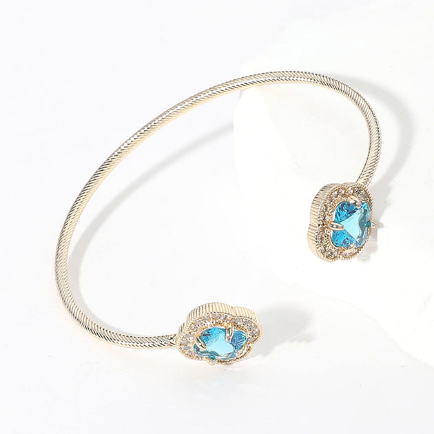FASHNZFAB CZ Quatrefoil Stone Tip Cuff Bracelet Blue Gold One Size 2