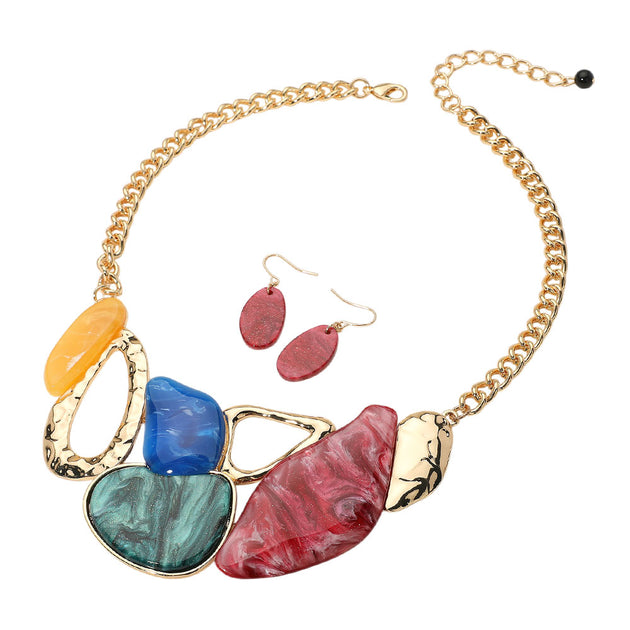 FASHNZFAB Abstract Celluloid Acetate Plate Pointed Statement Necklace Multi Blue One Size 3