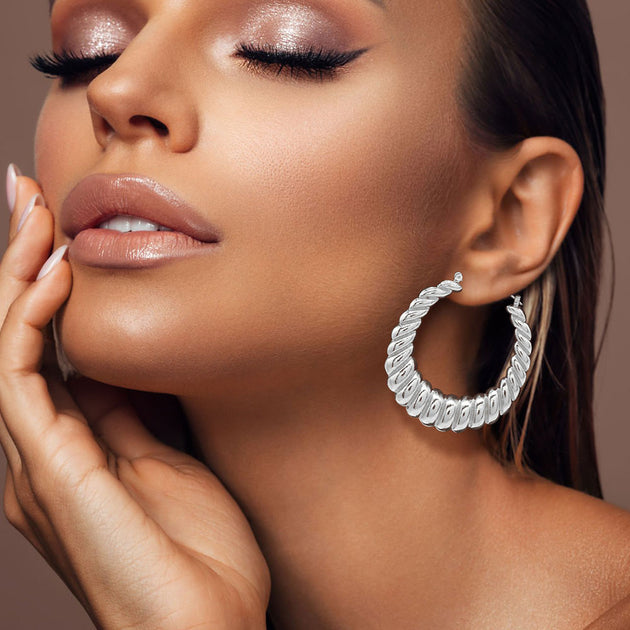 FASHNZFAB Croissant Twisted Hoop Earrings Silver 3