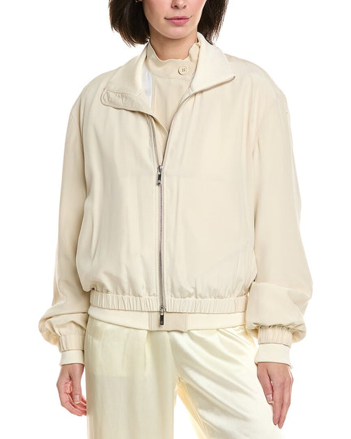 Helmut Lang Zip Silk Bomber Jacket Beige XXS 4