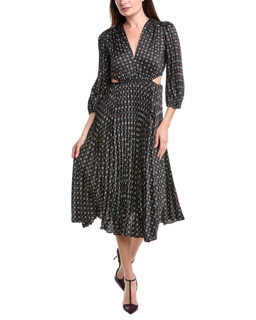 Sandro Long Printed Dress with Pleats