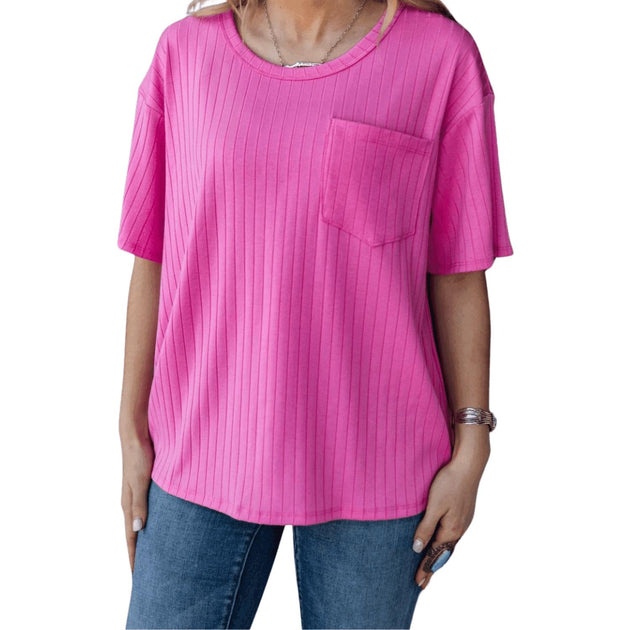 Andree by Unit Short Sleeved Ribbed Tee Pink Large 3