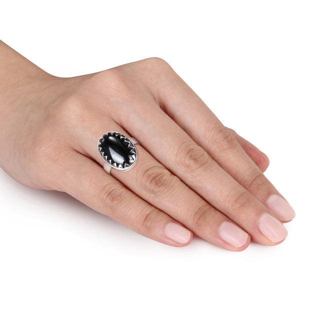 Mimi & Max Oval Cut Black Onyx Ring Sterling Silver Black US 7.5 3