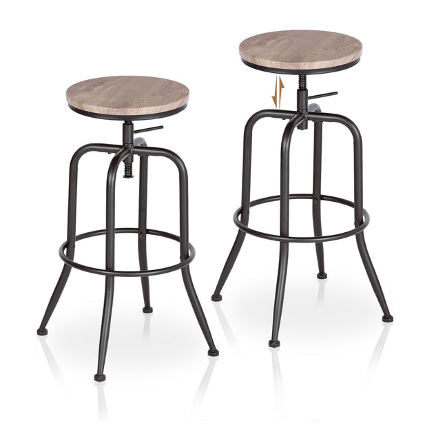 Hivvago Walnut Black Iron Backless Adjustable Swivel Bar Chair 3