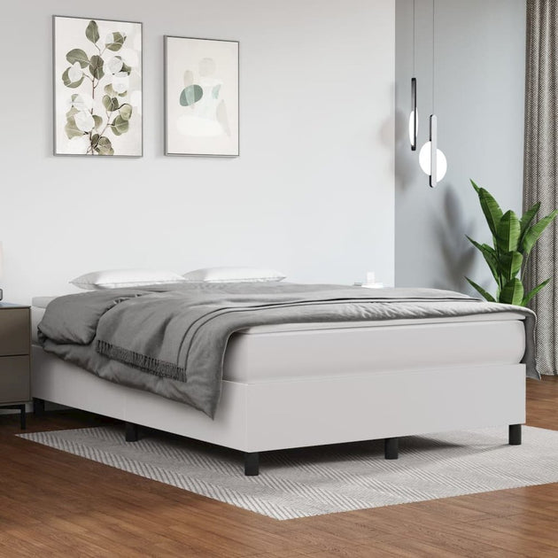 vidaXL Box Spring Bed Frame White Queen Faux Leather 2