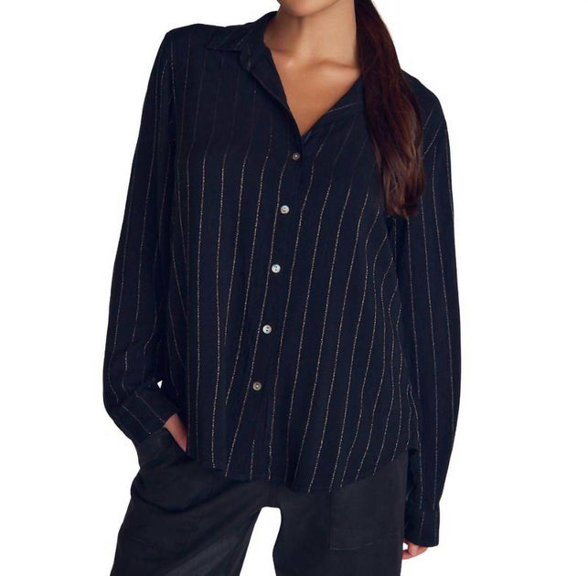 Bella Dahl Lurex Stripe Shirt Blue Small 2