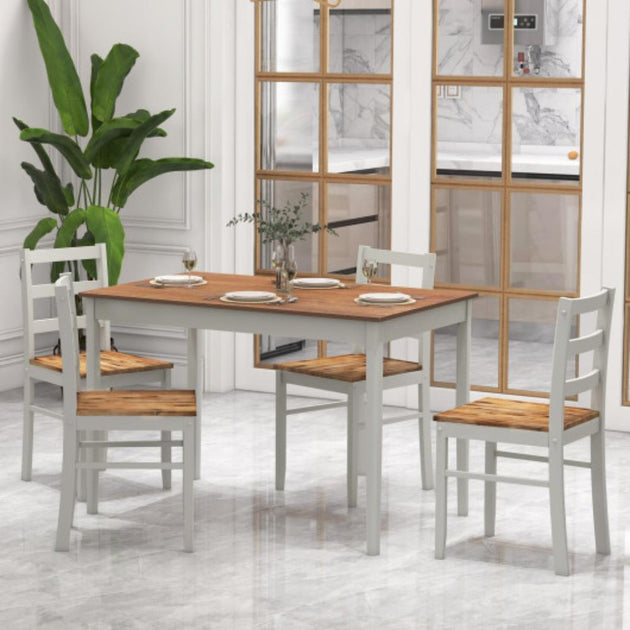 Hivvago 5-Piece Wooden Dining Set Coffee 2