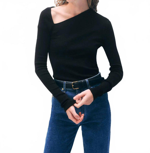 White + Warren Superfine Merino Asymmetrical Top Black Medium 2