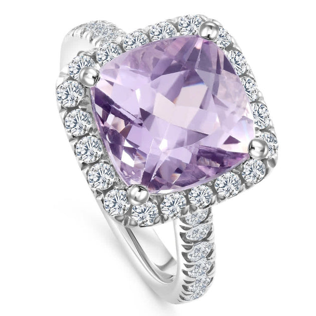 Pompeii3 6.25Ct Cushion Pink Kunzite Diamond Halo Ring 14k Gold US 4.5 4