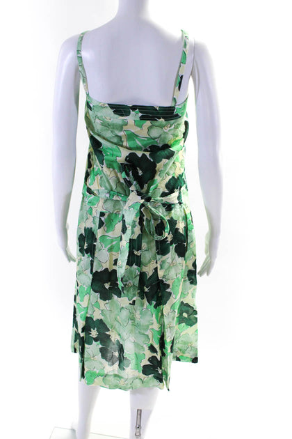 Plan C Floral Print Cotton Organza Dress Mint Green EU 36 4