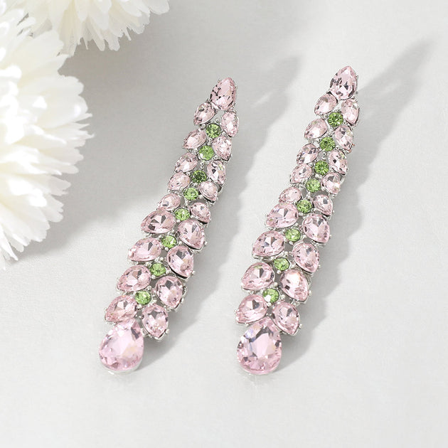 FASHNZFAB Teardrop Stone Cluster Vine Dropdown Earrings Silver 3
