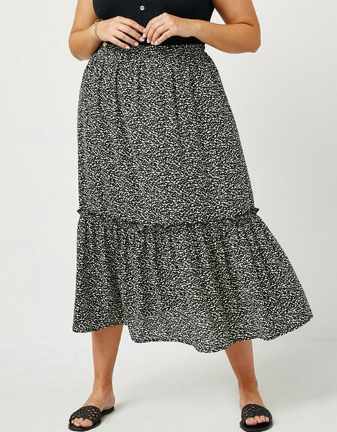 Hayden LA Dotted Tiered Midi Skirt Grey 3X 4