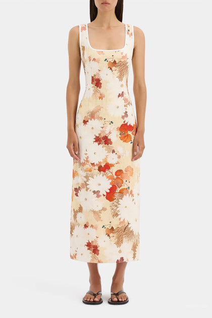 SIR. Jessamine Midi Dress Beige US 0 2