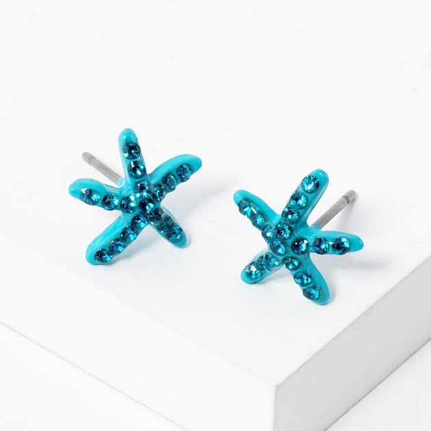 FASHNZFAB Crystal Paved Starfish Stud Earrings Red 8