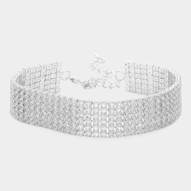 FASHNZFAB 6 Rows Pave CZ Tennis Bracelet Clear Silver One Size 2