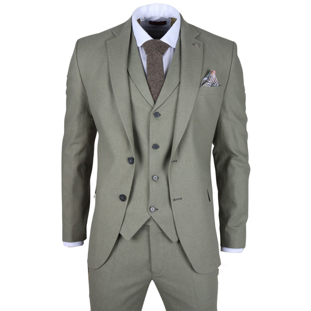 Infinity Men's Sage Tailor Fit 3 Piece Linen Suit Green US 50 Regular 2