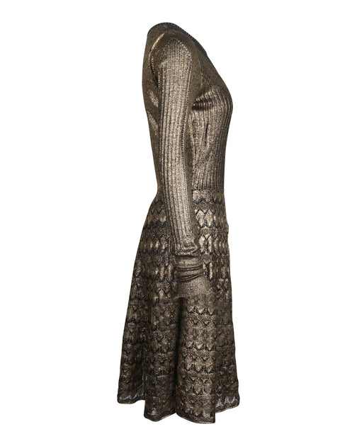 Temperley London Knitted Long Sleeve Dress In Metallic Gold Wool | ShopSimon Temperley London Knitted Long Sleeve Dress In Metallic Gold Wool | ShopSimon