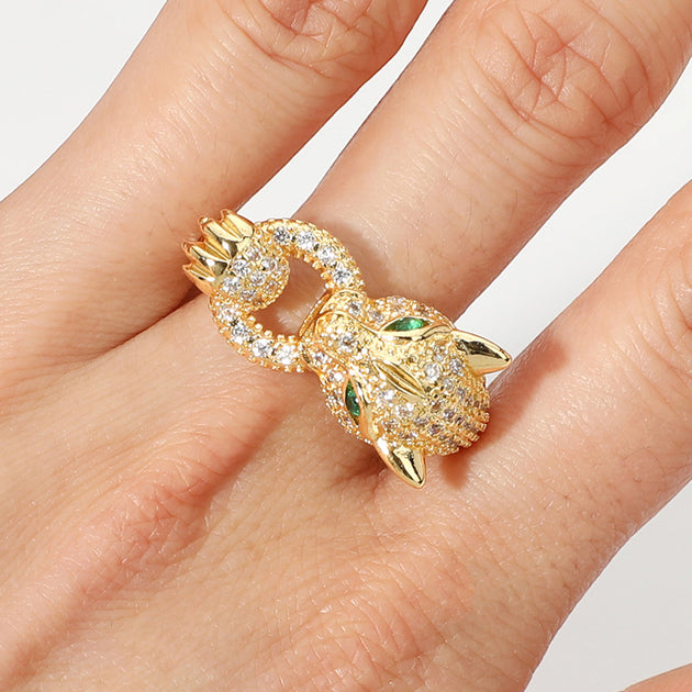 FASHNZFAB CZ Paved Leopard Adjustable Ring Silver One Size 2