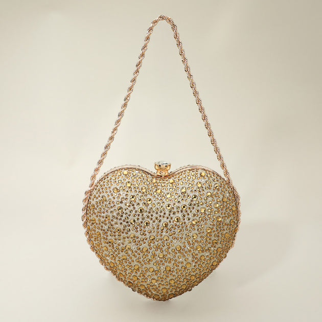 FASHNZFAB Heart Shaped Evening Clutch Gold One Size 2
