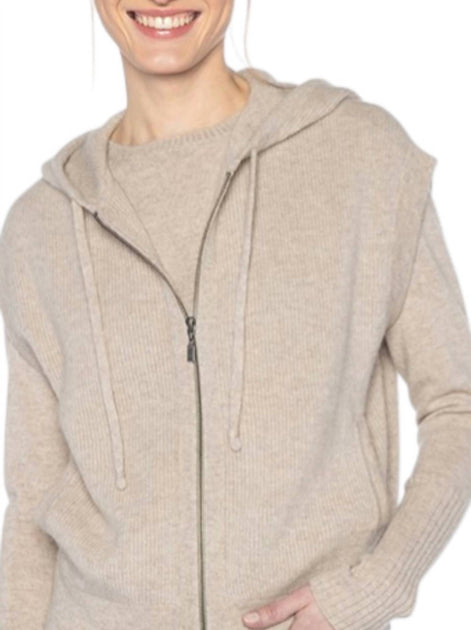 Kinross Rib Zip Kaschmir Kapuzenpulli Grau Medium 3