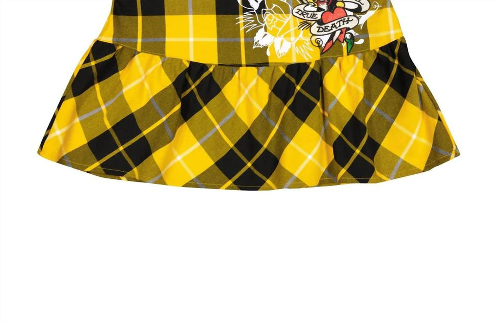 Ed Hardy True Eagle Plaid Flare Mini Skirt Black Large 4