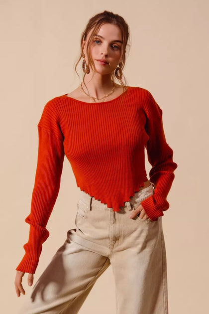 TRUEDAMES Rib Knitted Crop Sweater Top Red Large 2