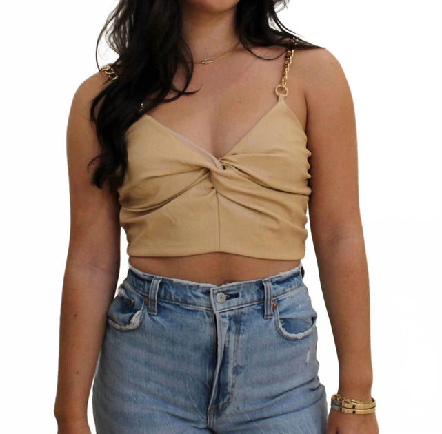 ENDLESS BLU Twisted Chain Crop Top Beige Small 2