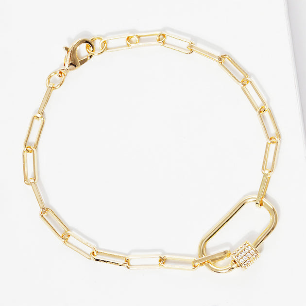 FASHNZFAB Carabiner Paperclip Chain Bracelet Clear Gold One Size 3