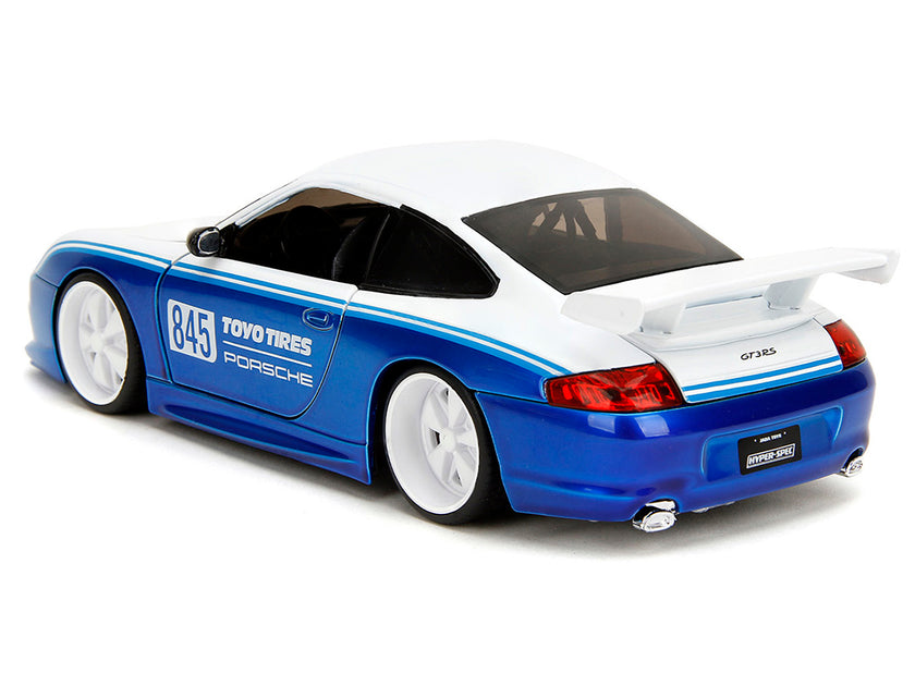 Jada Porsche 911 GT3 RS (996) #845 Weiß und Metallic Blau 1/24 Modellauto 4