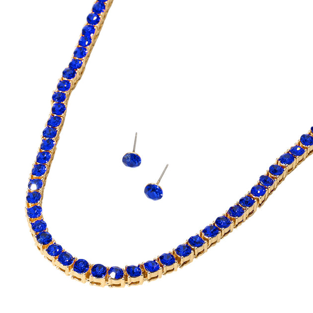FASHNZFAB Tennis Chain Necklace Blue One Size 3