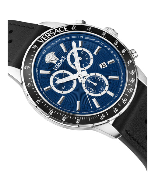 Versace Sport Chrono Leather Watch Silver 4