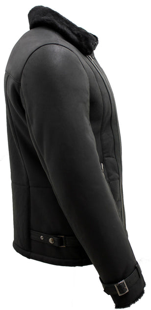 Infinity Manila Herren Doppelreihige Schaffell-Leder Bikerjacke - Schwarz, 4XLarge 3