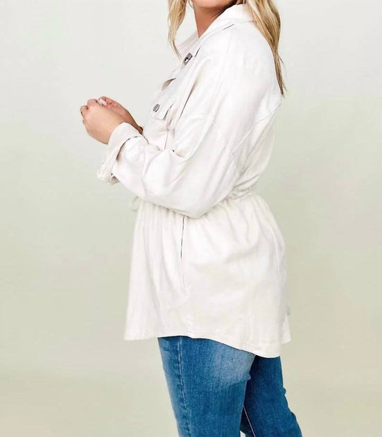 Cotton Bleu Faux Suede Shirt Jacket White 1X 3