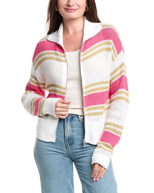 Nic + Zoe Mixed Stripe Zip Front Sweater Jacket Pink XSmall 2