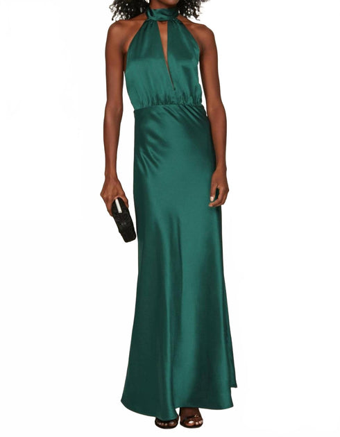 SOMETHING NAVY Silky Halter Cutout Gown Green Small 2
