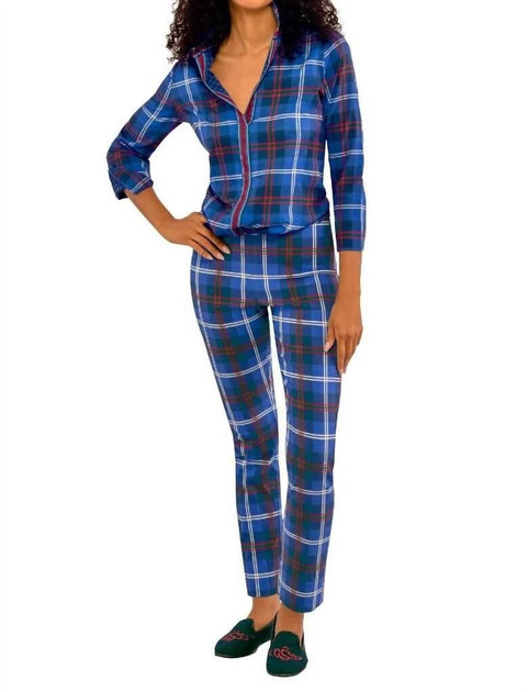 Gretchen Scott Middleton Plaid Puff Sleeve Top Blue 2X 4
