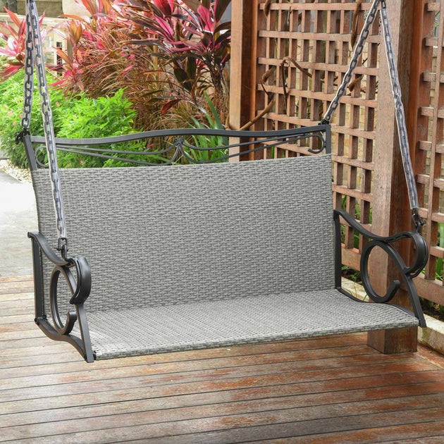 International Caravan Valencia Hanging Loveseat Swing Grey 2