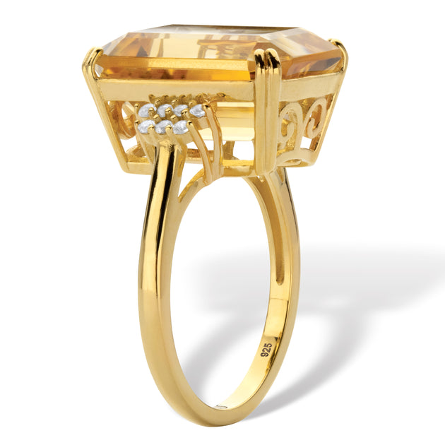 Palm Citrine White Topaz 18k Gold-Plated Silver Ring Orange US 7 3