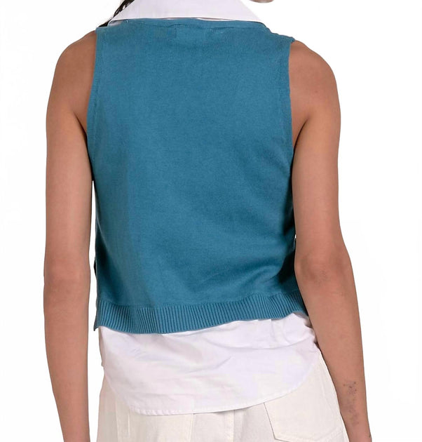 ELAN Layered V-Neck Sweater Vest Beige Large 3