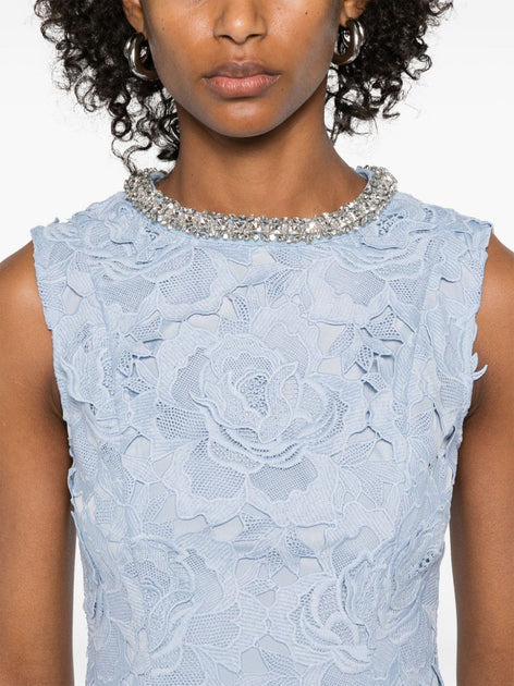 self portrait blue lace mini dress Self Portrait Blue Fine Lace Mini Dress
