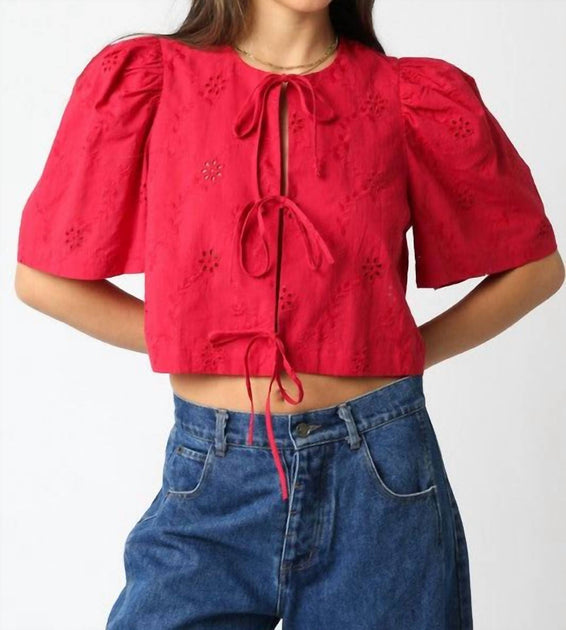 OLIVACEOUS Ciera Tie Front Top Red Medium 2