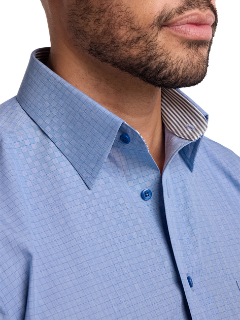 Paul Fredrick Solid Dress Shirt Contrast Trim Blue US 16.5 33/34 6