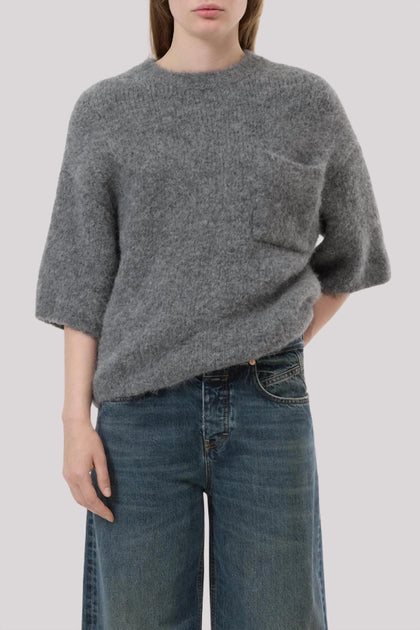 CLOSED Crew Neck Short Sleeve Sweater Grey Medium 2